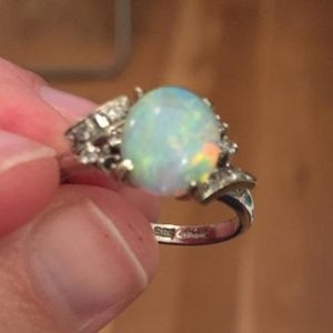1950s opal ring with tiny diamonds on the side